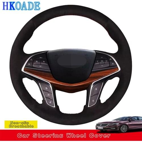 DIY Hand-stitched Black Soft Suede Leather Car Steering Wheel Cover For Cadillac CT6 2015-2019 XT5 2015-2018 CT6 PLUG-IN 2017