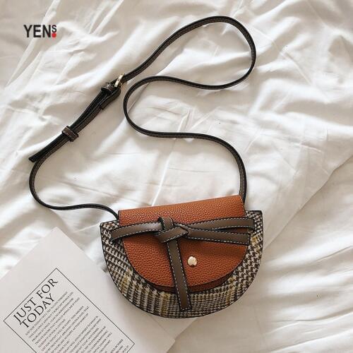 Fashion Leather Small Saddle Bag for Women 2019 Designer Vintage Bow Round Mini Shoulder Bags Summer Crossbody Bag Boho Handbag