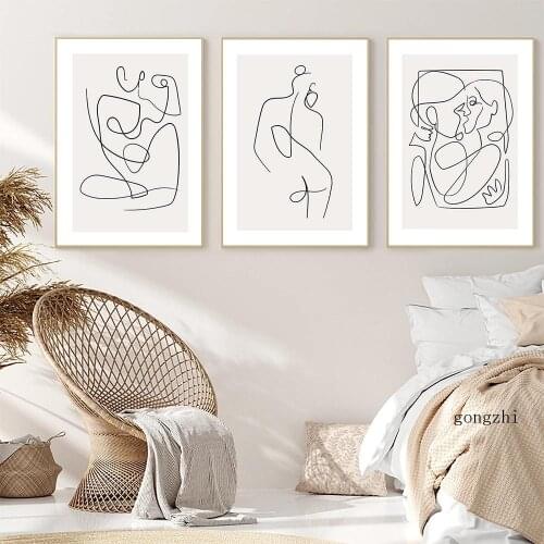 Women Body Abstract Line Posters Couple Kiss Minimalist Canvas Painting and Prints Wall Art Pictures Bedroom Living Room Decor