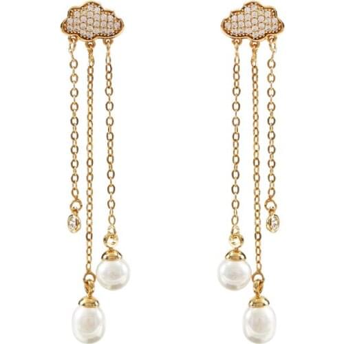 LANFLORA new Classic clouds zircon tassel women pearl earrings copper alloy earrings cheap factory bulk wholesale price earrings