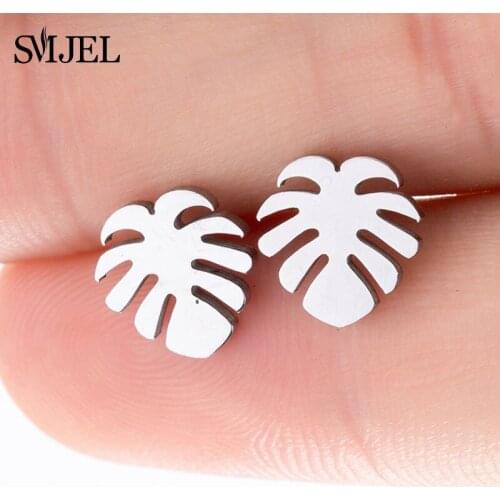 SMJEL Tropical Leaf Earrings For Women Stainless Steel Jewelry Boho Vintage Statement Earring Studs Tree Aretes De Mujer Bijoux