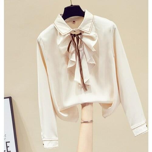 Long Sleeve Women Tops Apricot Ruffles Chiffon Blouse Shirt Blouse Women Blusas Mujer De Moda 2021 Women Clothing Blusa E517