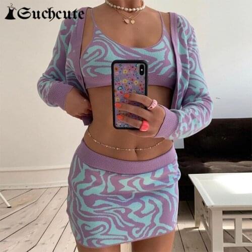 SUCHCUTE Paisley Print Two Piece Sets Women Crop Camis and Skirts Y2K Casual Streetwear Sets Fashion Vintage Dress Sets 90s Lady