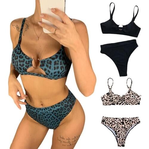 Women Sexy Leopard Snake Print Swimsuit Padded Bra Low Rise Briefs Bikini Set
