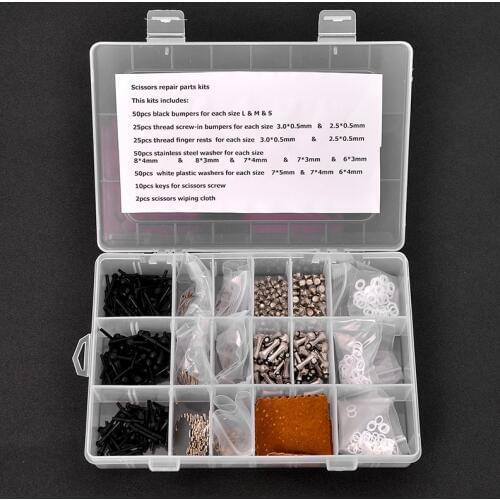 1 box of hair scissor parts Scissors Repair kits accessories including bumpers/finger rests/screw keys/stainless steel washer