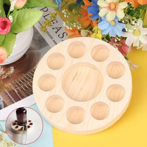 10Slot Round Wooden Essential Oil Display Stand Holder Organizer Shelf Handmade Pine Wood Display Rack Demonstration Station