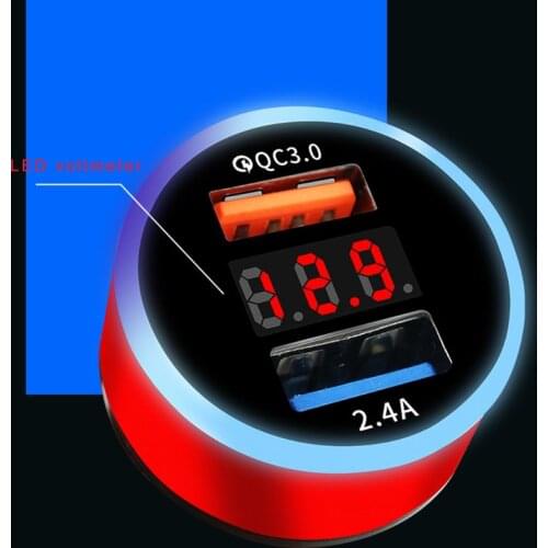 12V/24V Dual Ports QC 3.0 USB Car Fast Charger Cigarette Lighter Digital LED Voltmeter Power Adapter for Mobile Phone GPS D5QE