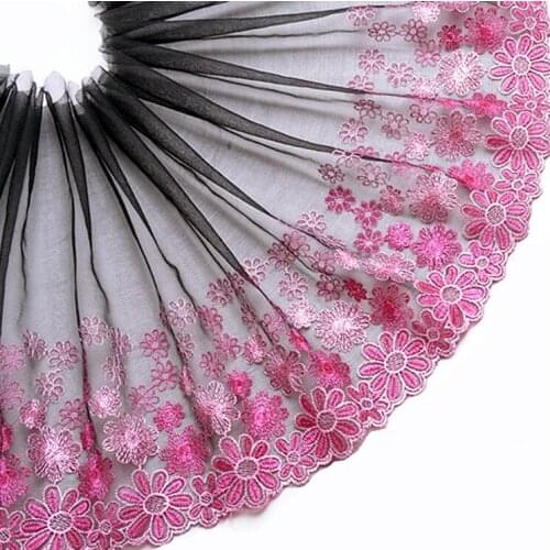 2 Yards 23cm Width Embroidered Tulle Lace Trim Mesh Lace Fabric Romantic Roseo Color Free Shipping