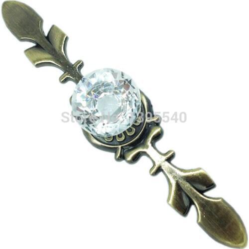 2x120mm Bronze Cabinet Knobs With K9 Crystal Euro-Style Furniture Solid Creative Antique Cupboard Closet Drawer Handle Pulls