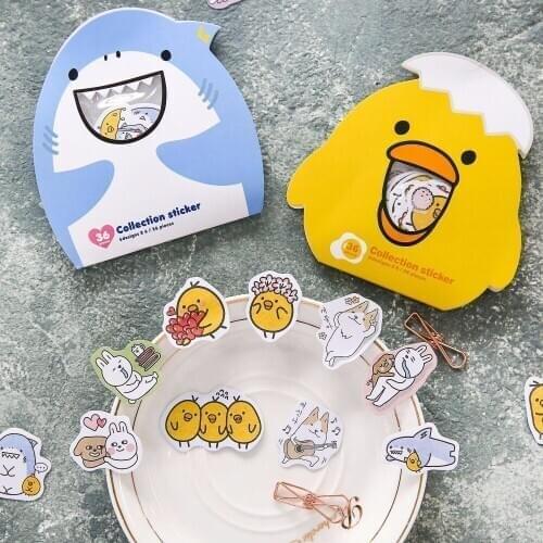 36PCS Lovely New Cartoon Animal Shark Sticker Children Stationery For DIY Albums Scrapbooking Diary Decoration Depicting