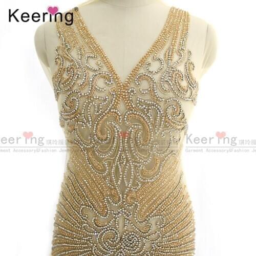 3D Large crystal rhinestone fabric beaded panel For Wedding dress WDP-232