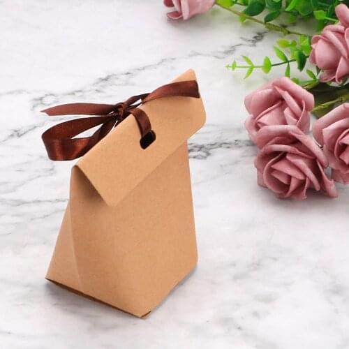 50pcs Birthday Party Decoration Bags With Ribbon Wedding Favors Gift Box Package White Black Candy Bag Blank Kraft Paper Bag