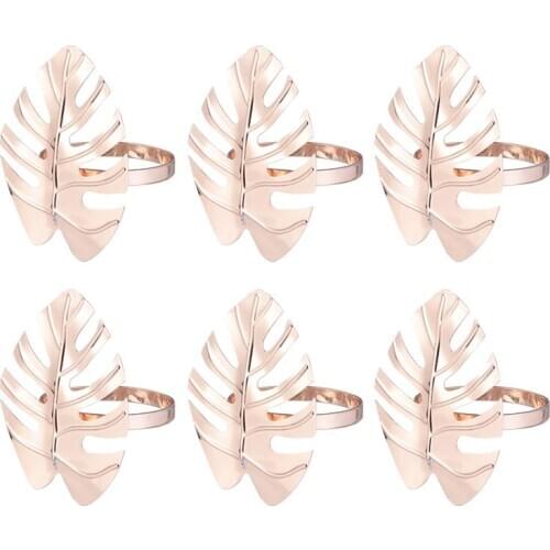 6pcs/lot Metal Hawaii Wedding Party Leaves Napkin Rings Monstera Napkin Holder Wedding Banquet Hotel Table Supplies Table Decor