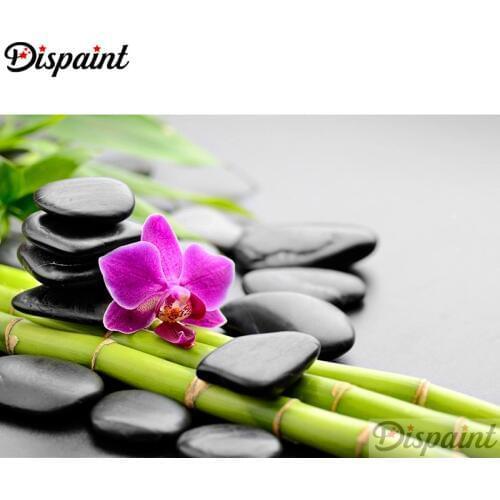 Dispaint Full Square/Round Drill 5D DIY Diamond Painting "Orchid stone scenery"3D Embroidery Cross Stitch Home Decor Gift A11011