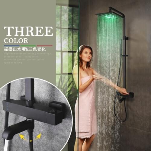 Ancient ways copper 10 inch LED with the shower head dumb black thermostatic temperature control three color rain suit