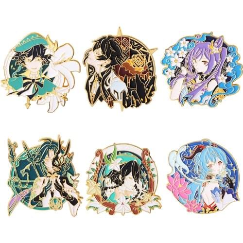 Game Genshin Impact Pins Brooch Anime Figure Venti Keqing Xiao Ganyu Badge Brooches Metal Lapel Pins Jewelry Souvenir Gift