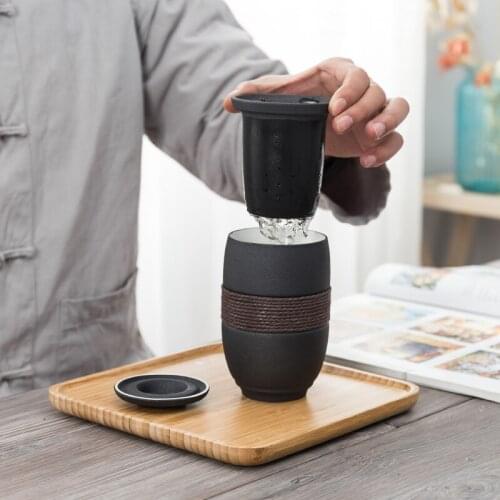 Japanese Style Tea Cup Separation Tea Cup Home Office Travel Portable Filter Ceramic Tea Cup 285ML Tea Cup Set Ceramic Mug
