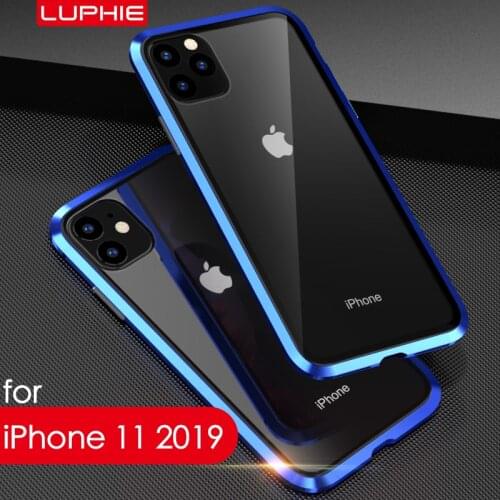 Luxury Magnetic Adsorption Back Cover for iPhone 11 2019 Tempered Glass Built-in Magnet Case for iPhone 11 Metal Bumper Case