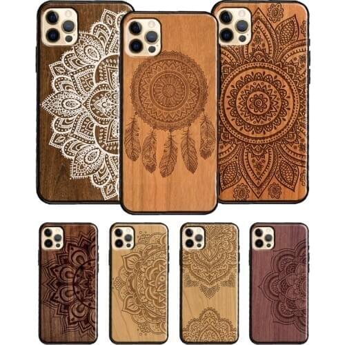 Mandala Floral Wood For iPhone 12 Pro Max Mini Cover TPU Phone Case For iPhone 11 Pro Max XS X XR 7 8 Plus