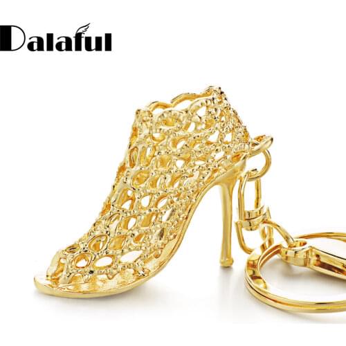 Dalaful Hollow Out High heel Shoes Keychain Purse Bag Buckle HandBag Pendant For Car Keyring Holder Women Best Gift K230