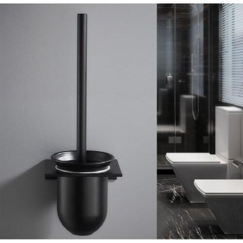 Stainless steel toilet brush holder, black wall mount for bathroom cleaning kit