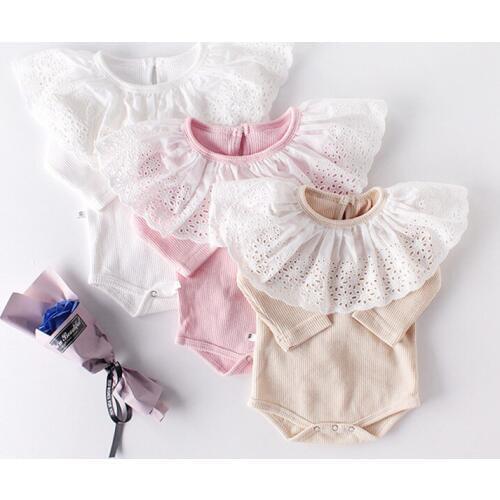 Newborn baby clothign set summer cotton long sleeve infant kids bodysuit toddler boy/girls lace jumpsuit children onesie 0-24m