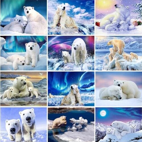 DIY 5D Diamond Painting Full Round Drill Animal Diamond Embroidery Polar Bear Cross Stitch Mosaic Rhinestones Manual Home Decor