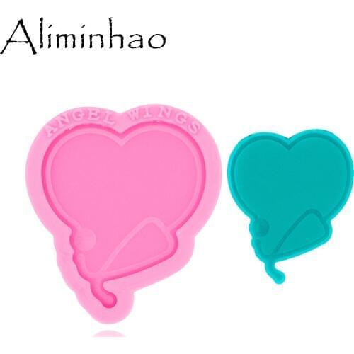 DY0470 Shiny Glossy Doctor Stethoscope Love Shape Mould Silicone Epoxy Resin Mold Badge Reel Phone Socket As Well