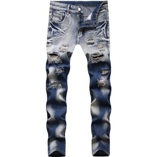 Mens Jeans Loose Mens Trousers Holes Blue Casual Straight Jeans Autumn Fashion Denim Pants 90s Boyfriend Jeans Men Clothing