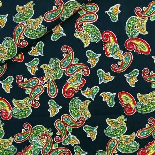 Printed Cotton Poplin Fabric, Paisley Flowers on Deep blue, clothing,bedding,hadmaking, 100cmx140cm