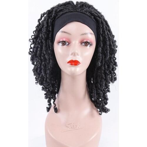 Short Black Headband Dreadlock Wig Synthetic Soft Faux Locs Wigs Braiding Crochet Twist Hair Wigs For Black Women/Men