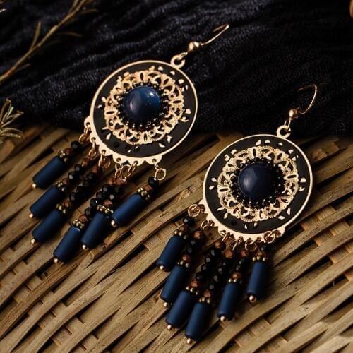 Fashion Colorful Crystal Tassel Earrings With Stones Wooden Pendant French Round Earrings For Women&Girls Drop Earings Jewelry