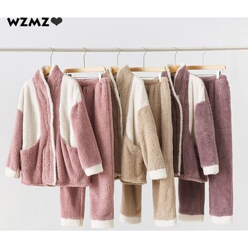Winter Warm Thick Pajamas for Women 2 Pieces Pajama Sets Female Plus Size Cassual Soft Loungewear Sleepwear Patchwork 0utfits
