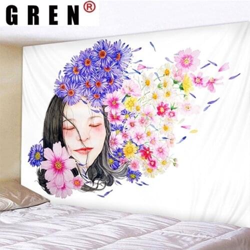 GREN Flower Girl Poster Picture Tapestry Hanging Covering Rugs Background Cloth Beach Mat Blanket Art Bedroom Home Decor