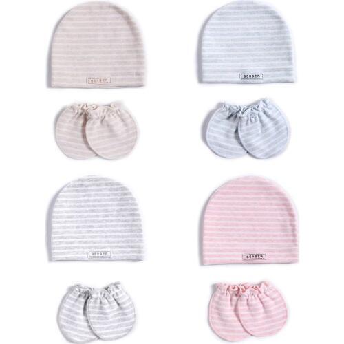 2 Pcs/set Simple Newborn Baby Births Cap Glove Set Soft Cotton Kids Infants Anti-scratch Gloves Hat Gifts