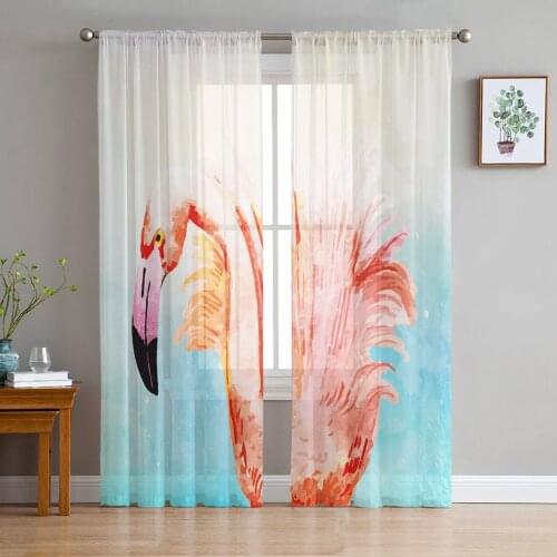 Flamingo Watercolor Gradient Sheer Curtains for Living Room Modern Voile Curtain Bedroom Tulle Curtains Window Drapes Decor