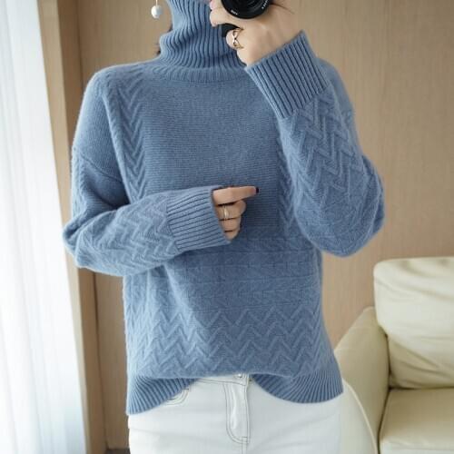 Pullover sweater women 2020 plus size solid wool turtleneck sweater ladies clothes loose casual knit sweater inde top hot sale