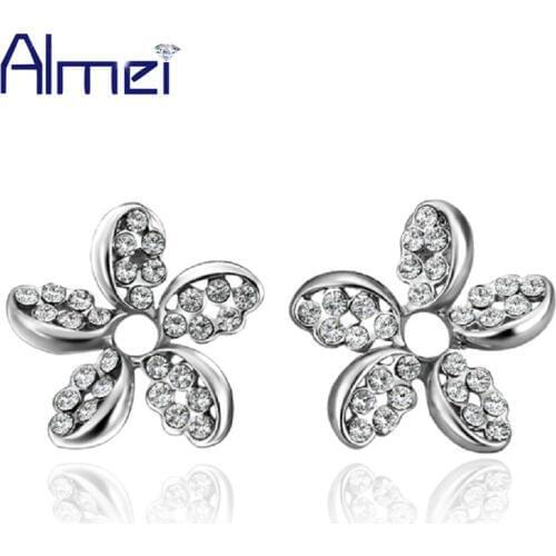 Almei Stud Earrings 2016 New Fashion Silver Earings Rhinestone Brinco Crystal Jewelry for Women Girls Gift Friends Party E837