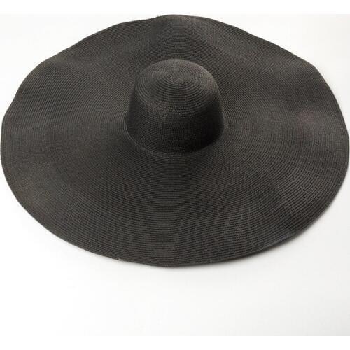 Women White Sun Straw Hat Black Oversized Wide Brim Summer Hat Foldable Roll up Floppy Beach Hats Cap Packable for Travel