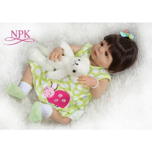 NPK 56CM full body silicone reborn baby doll victoria girl in tan skin sweet bebe doll reborn Bath toy dolls Xmas Gfit