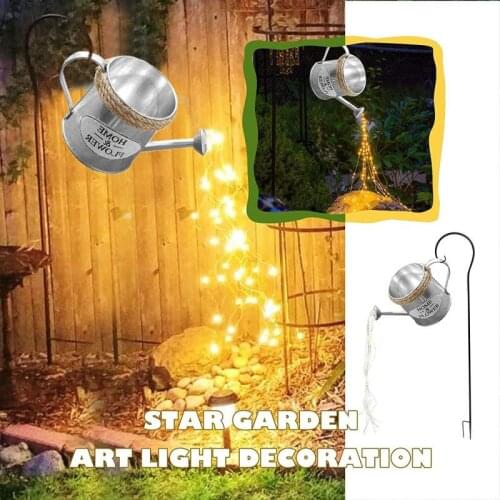 Solar Garden Art Light Watering Can with Waterfall Lights Outdoor Garden Tree Decor Copper Wire Fairy Light Yard Romantic Decor