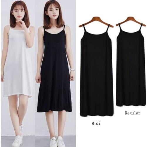 Ladies Dresses Plus Full Slips Modal Solid Camisole Under Dress Underdress Petticoat Spaghetti Strap Dress Full Slips Black Gray