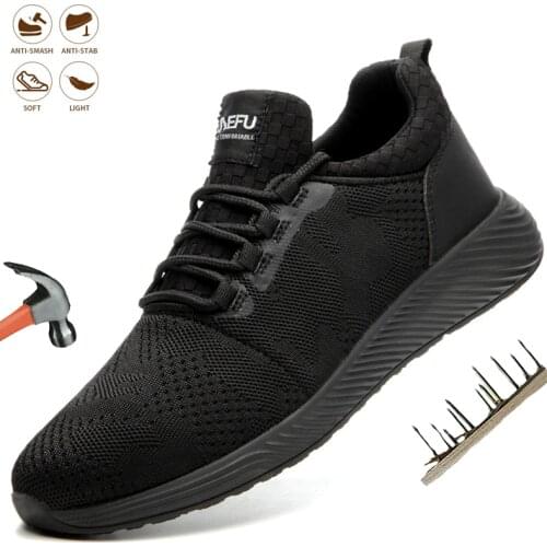Mens Safety Shoes Smash-proof Steel Toe Cap Work Boots Non-slip Indestructible Puncture-proof Light Breathable Comfort Sneakers