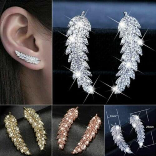 1Pair Fashion Micro-Inlaid Zircon Olive Leaf Earrings Women Crystal Leaf Stud Earring Jewelry Gifts