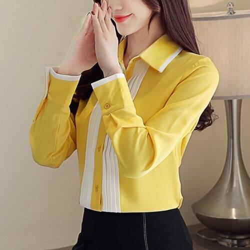 2021 Spring and Autumn dress new womens lapel temperament chiffon shirt long-sleeved small shirt top bottom shirt