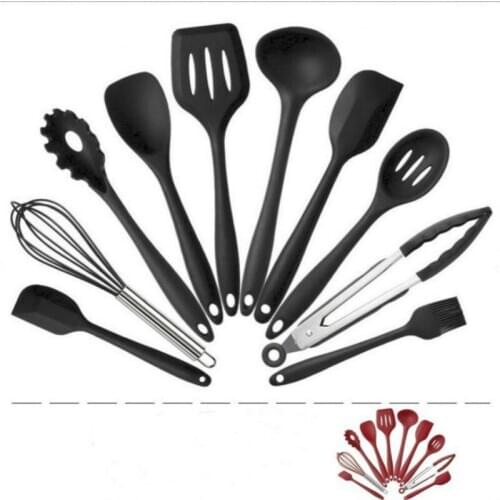 4 Colors 10pcss/Set Cooking Kit Silicone Non-Stick Pan Food Clip Colander Shovel Egg Beater Pasta Kitchen Baking Tools