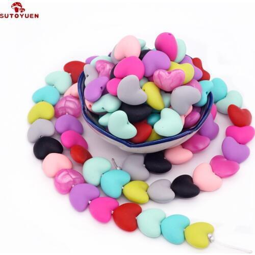 Sutoyuen 10pcs Heart Silicone Bead For Teether DIY Pacifier Teething Jewelry Nursing Necklace Silicone Beads Baby Teether