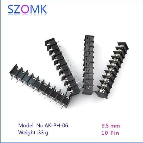 100 pcs, szomk 2015 new 9.5mm pitch 1x10 pin terminal blocks, black color for din rail enclosure box, hot selling connectors