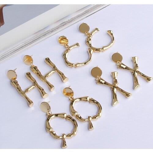 2019 Gold Color Big Letter Earrings Women Metal Statement Earrings Name Jewelry Fashion Gift