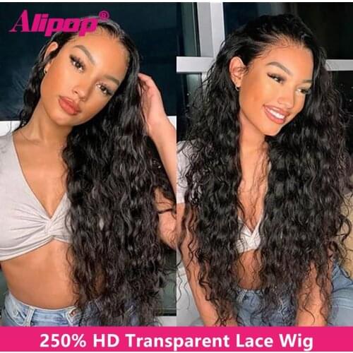 250% Deep Wave Lace Front Wig Transparent Lace Wigs For Women Cheap Human Hair Wigs Brazilian Remy T-Part Curly Human Hair Wig